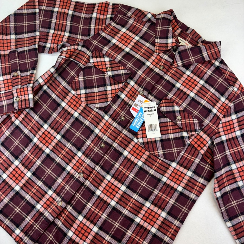 Wrangler Riggs Workwear Flannel Shirt Women's Large‎ Plaid Button Front Top New